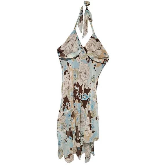 Trixxi | Dresses | Trixxi Juniors Floral Halter Neck Dress Blue And Brown |  Poshmark